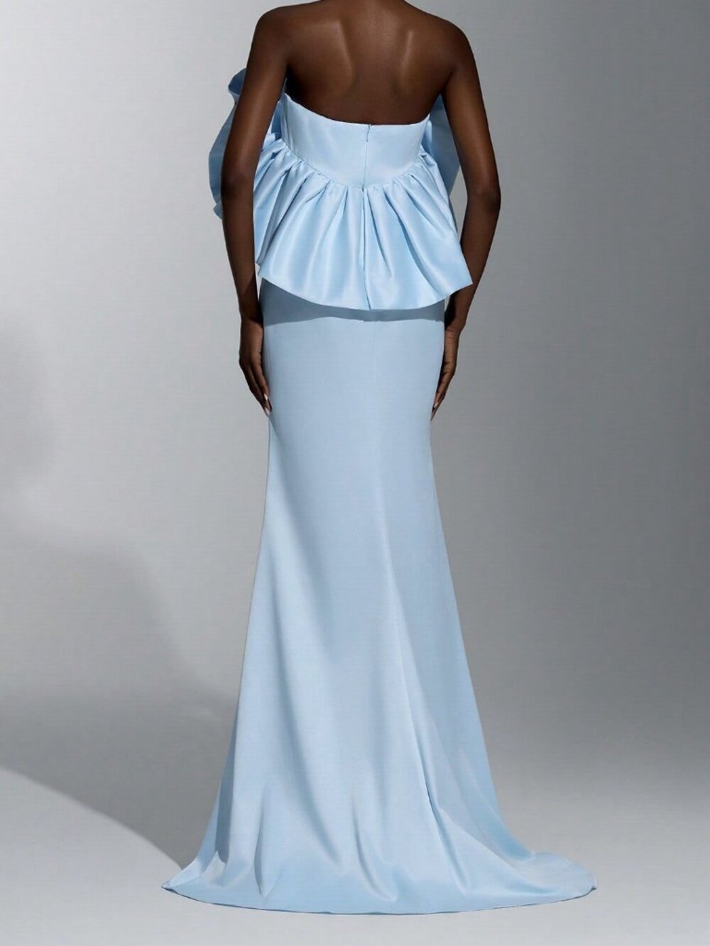 Baby Blue Elegant Women's Mermaid Evening Gown with Ruffle Off-Shoulder Train - Picture 2 of 7